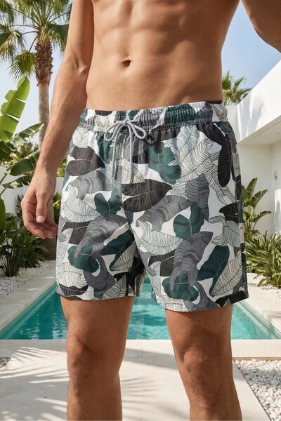 MADZEYMODA Swim Shorts Elastic Lace-Up Men's Multi-Color Short Length Pattern...