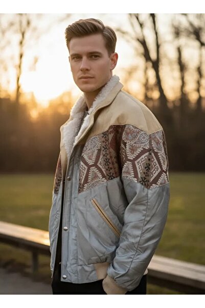 CANMODA (7899) Recien Unisex Fur Collar Vintage Aztec Jacket Oversize 90S Coa...