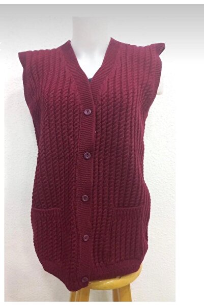 EM&FA TEKSTİL Thick Knitted Short Sleeve Knitwear Mother's Vest with Pockets