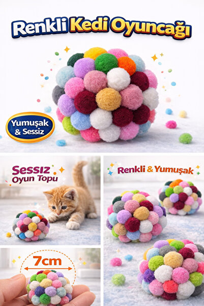 karamelpet Colorful Pompom Cat Toy Ball 7 cm (2 Pieces) – Soft Silent Cat Pla...