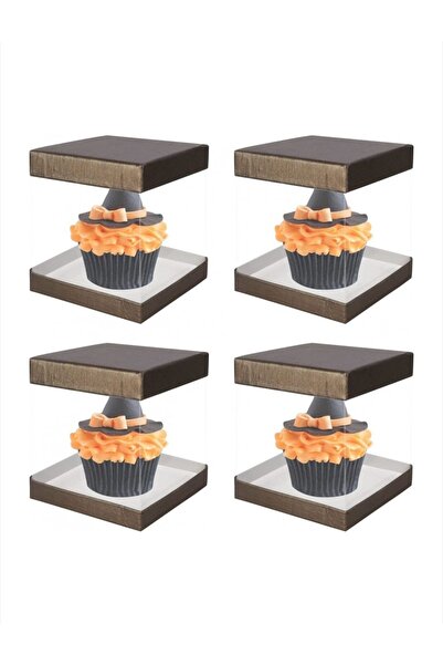 Codohi Set de 4 cutii cadou, maro/transparente, 10 x 10 x 10 cm