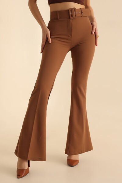 mj style Women's Belted Spanish Flare High Waist Trousers