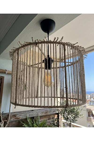 Home BOHEM El Yapımı Makrome Hasır Sarkıt Avize - Bohem Rattan Tarzı Rustik A...