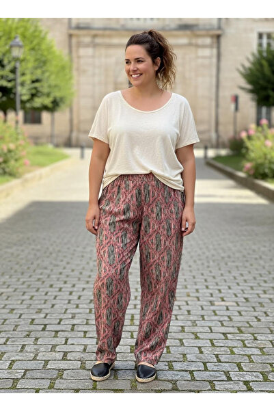 BİLGENS BUTİK Women's Spring Summer Season Plus Size Karin Fabric Ethnic Patt...