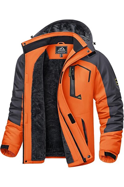 Dotail Kefitevd Men's Jacket, Waterproof, Detachable Hood, Orange, Size XL