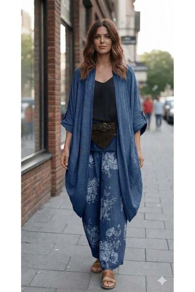 EREN STYLE Bohomiyan Italian Pocketed Linen Kaftan & Cap (110.cm)