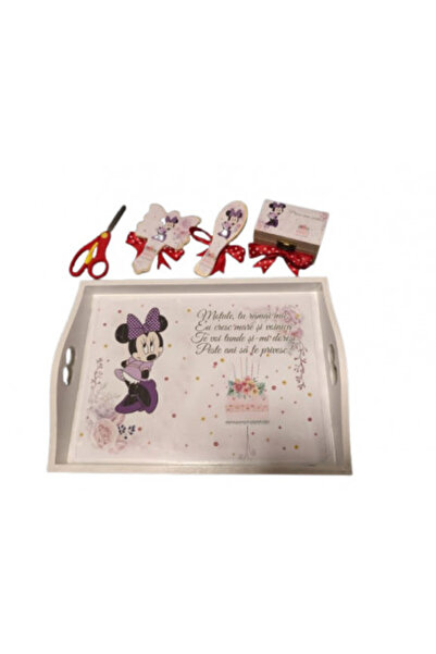 1 Tavita de turta, set de 5 piese, lemn vopsit, Minnie mov