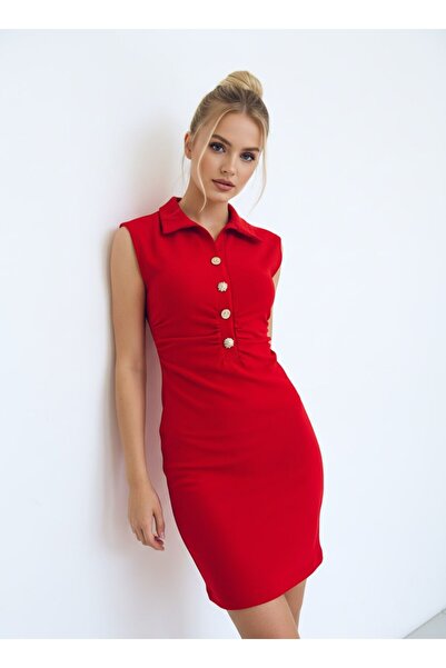 Noi Belis Mini Length Half Placket Buttoned Knitted Dress Ss26El0010