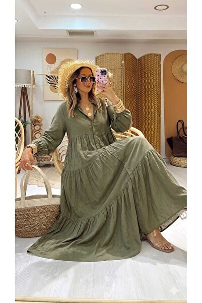 QUAWEAR V-Neck Half Placket Buttoned Elasticized Sleeve Hem Viscose Fabric Fu...