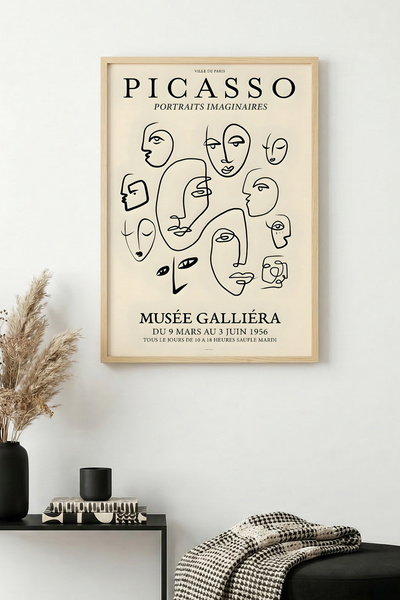 huhuli Μινιμαλιστικός πίνακας με μοτίβο προσώπου με φυσικό ξύλινο πλαίσιο - Α...