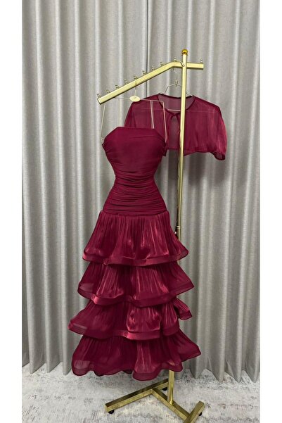 CACHE MONNEY Burgundy layered crinkle dress