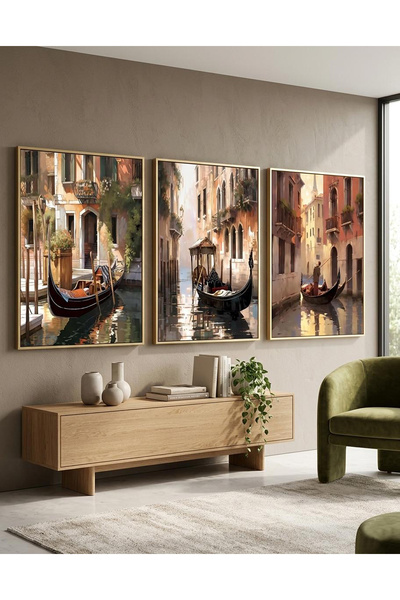 Linacci Gold Framed 3-Piece View of the Venetian Canal Living Room Wall Decor...