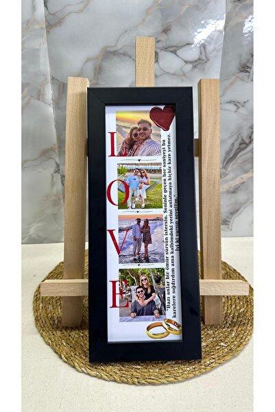 Atelier Baskı Kişiye Özel 4 Fotoğraflı Love Tasarımlı Siyah Çerçeve - 10x30 c...