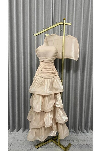 CACHE MONNEY Beige layered crinkle dress