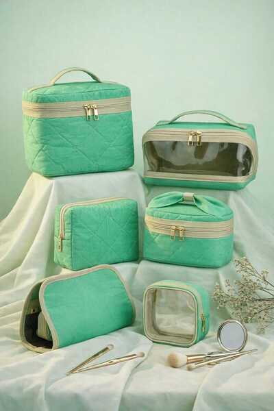 Lui Baby 6-Piece Makeup & Organizer Bag Set Stylish Textured Fabric, Zippered...