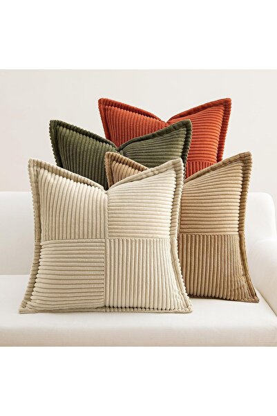 Dotail Set of 4 EMEMA decorative pillowcases, ribbed pattern, 50 x 50 cm, vel...