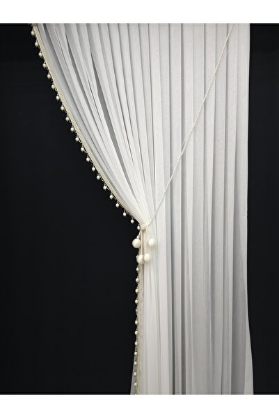 Art Perde Bambu Simli Ütü Üstemez Kırışmaz Krem Boncuklu Kruvaze Sağ Beyaz Dö...