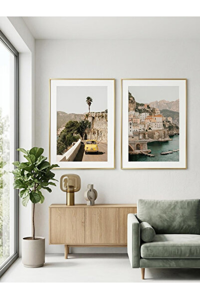 Linacci Gold Framed Set of 2 Paintings Featuring Amalfi Coast and Italian Cla...
