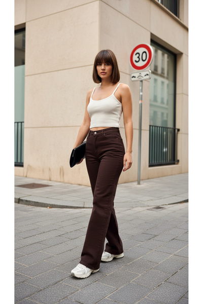 geenz manifacture Γυναικείο παντελόνι Cante Bitter Brown Casual Lycra με ψηλό...