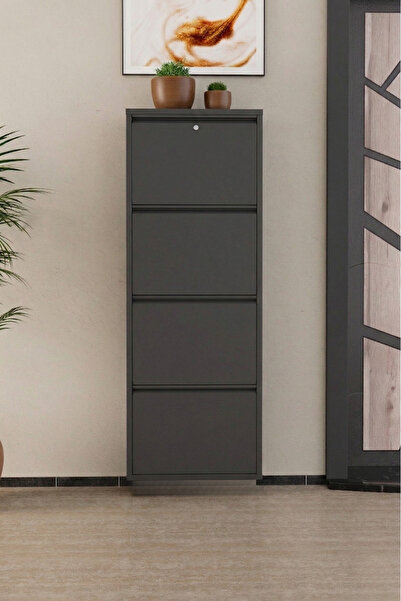 Cos.kim 4 Kapaklı Metal Ayakkabılık Kilitli Antrasit