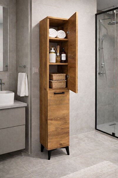 bangu Dar Alan İçin Çok Amaçlı Dolap 2 Kapaklı 6 Raflı Kiler Dolabı Ayaklı (D...