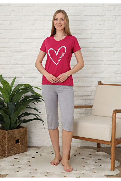 BOYRAZ Family pajamas for women, cotton, short sleeves and 3/4 pants, fuchsia...