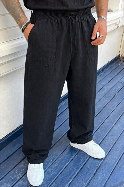 DAMGA JEANS Ανδρικό ψηλόμεσο ελαστικό μαύρο λινό παντελόνι