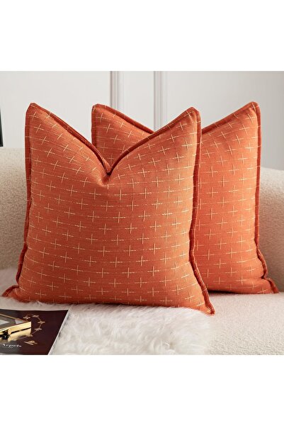 Dotail Set of 2 MANDIOO decorative pillowcases, woven design, 55 x 55 cm, lin...
