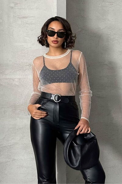 VERYMODA Polka Dot Tulle Blouse - Stone |   F1603