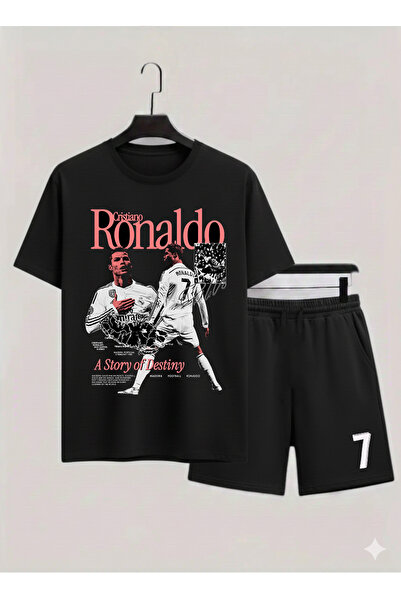 MAGORS RONALDO BASKILI %100 PAMUKLU BİSİKLET YAKA ÇOCUK TSHIRT-ŞORT İKİLİ TAKIM