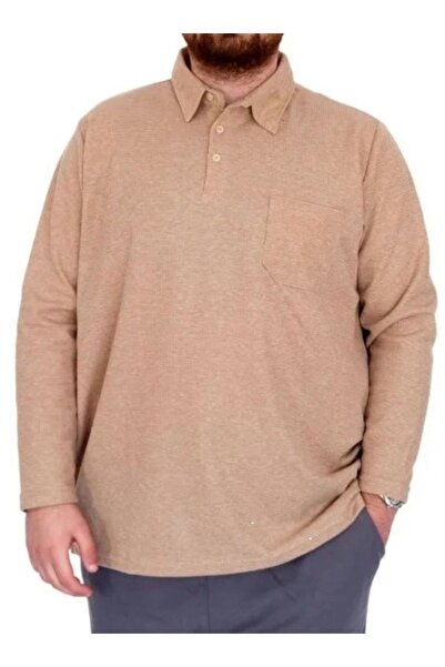 cusseli Large Size Men's Sweatshirt Polo Collar Long Sleeve Waffle 23449 Beige