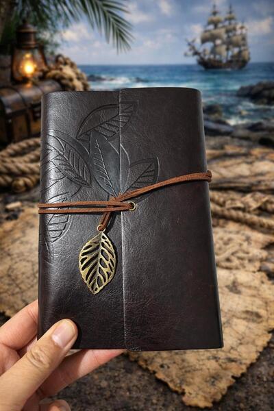 EMKSHOP Leaf Patterned Special Leather Notebook