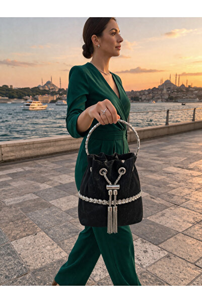 MGEStore Γυναικεία τσάντα με λεπτομέρειες από πέτρα και λουράκι αλυσίδας, κομ...