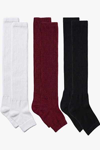 EFFE 3 أزواج من الجوارب القطنية الممزوجة بدون أصابع ونعل رفيع وطول فوق الركبة