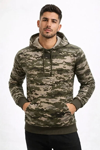 JANES Men's Camouflage Patterned 2 Thread 4 Season Hooded Kangaroo Pocket Hoo...