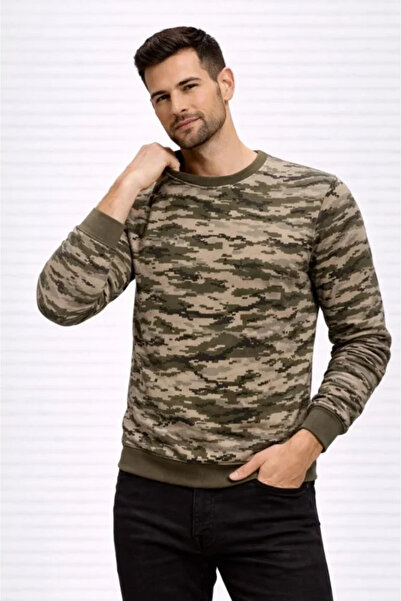 JANES Men's Camouflage Patterned 2 Thread 4 Season Long Sleeve Crew Neck Swea...
