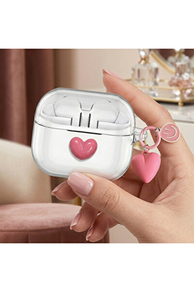 Samsung حافظة CaseOnn Galaxy Buds 3 شفافة على شكل قلب مبتسم باللون الوردي