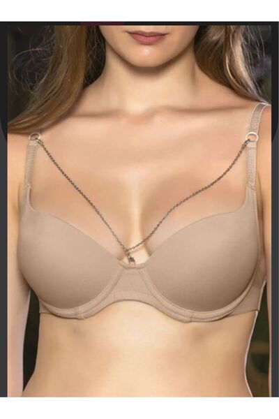 SİSİ Half Push-Up Bra with Black Chain Accessories Suitable for Daily Use