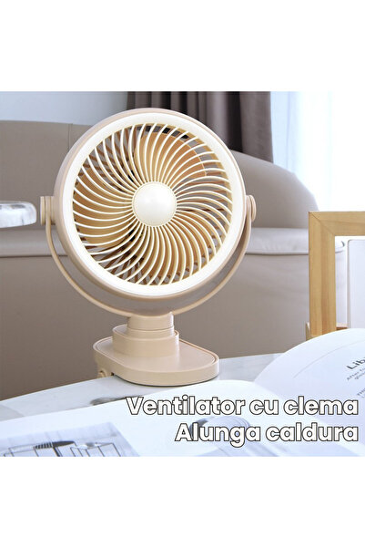 OEM Ventilator birou 3 in 1, cu clema si agatare, 5 viteze, lumina veghe, USB-C, Mov