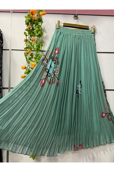 edu collection Patterned Chiffon Bohe Bell Skirt with Lining