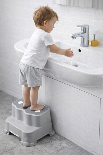 PONÇİK STORE Kaydırmaz Çocuk Taburesi Çift Basamaklı, Çocuk Banyo Lavabo Basa...