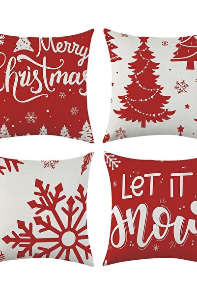 Dotail Set of 4 Sunshine Smile pillowcases, Christmas design, 45 x 45 cm, red...