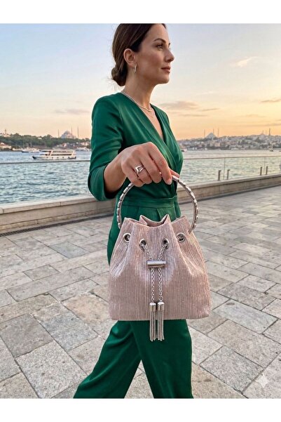 MGEStore Stone Detailed Women's Drawstring Bag with Chain Strap, Stylish Even...