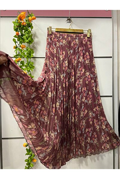 edu collection Patterned Chiffon Bohe Bell Skirt with Lining