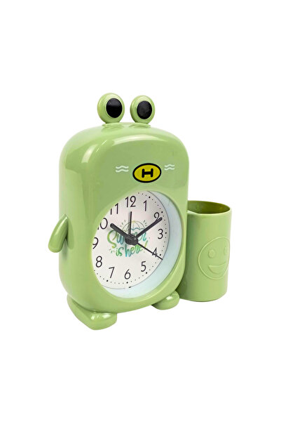 OEM Green frog alarm clock, 14 cm, pen holder, loud alarm
