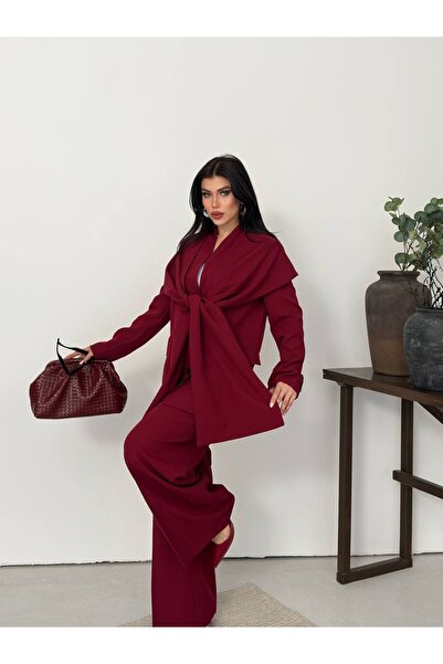 Celiora Women's Shawl Detailed Blazer Jacket and Wide-Legged Trousers Two-Pie...