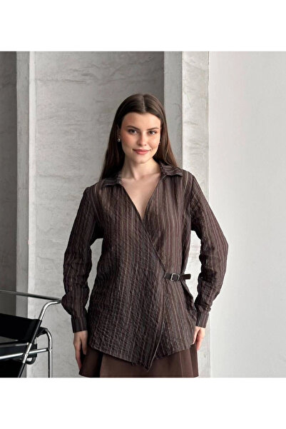 DEFNECE BUTİK Belt Detailed Shirt - Brown