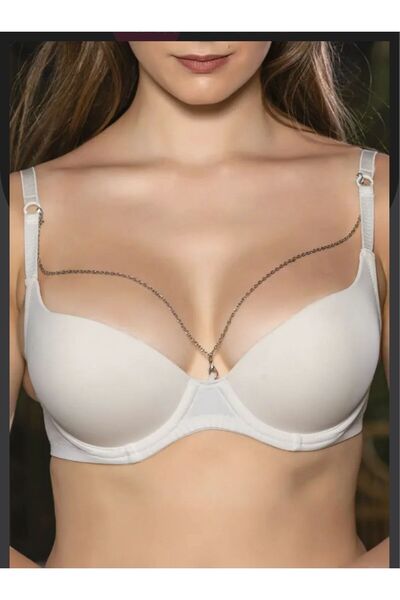 SİSİ Half Push-Up Bra with Black Chain Accessories Suitable for Daily Use