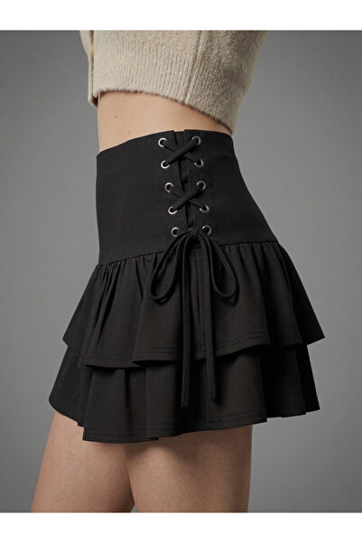 SLAW REZZ Women's Side-Tie Skirt with Bird's Eye Detail and Fringe Detail