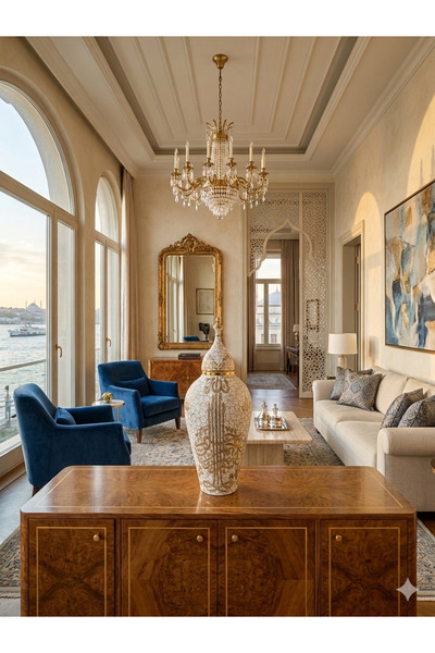 BulutRetail Handcrafted 12 Carat Gold Embellished Kütahya Tile Vase – Turquoi...